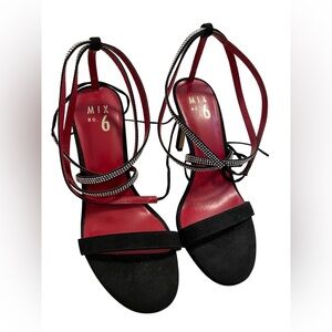 Mix No. 6 Women's Black Rhinestone Strappy Heels